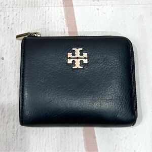 Tory Burch Black Leather Thea Zip Around Compact Wallet Card Holder
